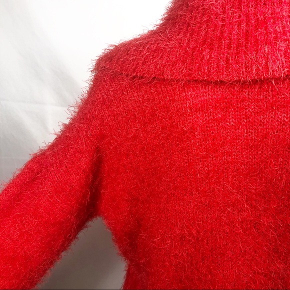 NWT woman’s Pink Rose red fuzzy cowl neck sweater - Picture 4 of 7